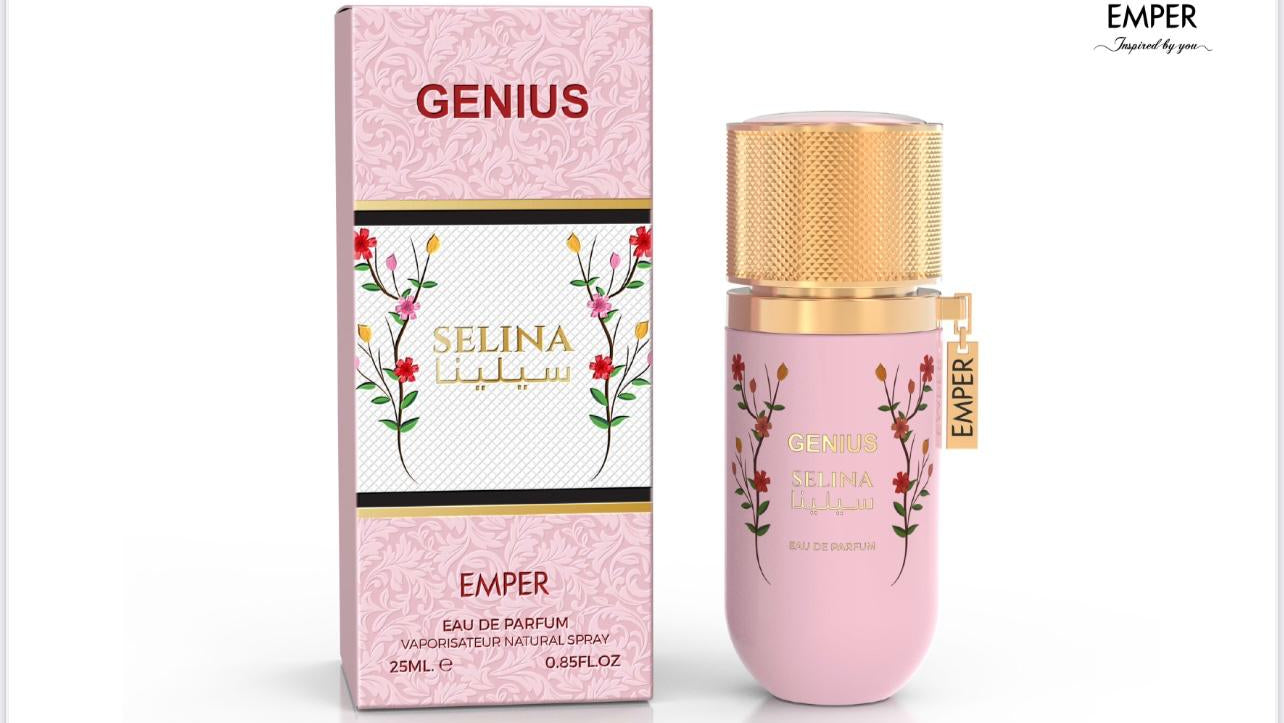 Genius Selina perfume by Emper – elegant women’s Arabic fragrance 100ml with floral and amber notes. Available at Dubai Perfume Miami.